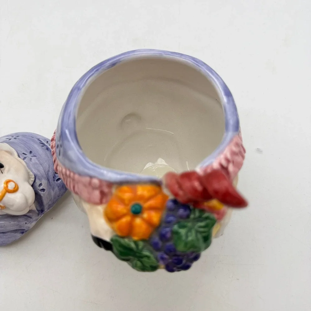 Fitz and Floyd Harvest Farm Gretta Goat Jam Jar Honey Pot with Spoon Vintage